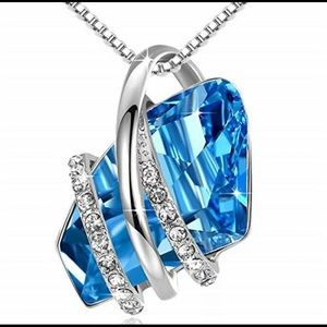 925 Silver Sky Blue Crystal and CZ Necklace
